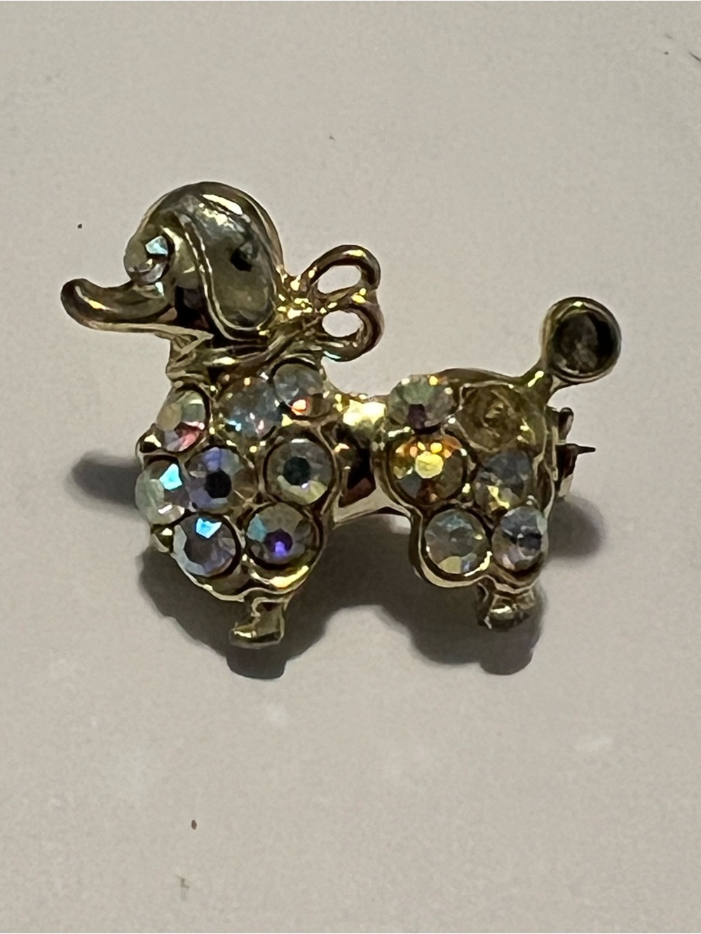 Gold-Tone AB vintage Crystal Poodle Dog Brooch - Sparkling Pet Jewelry